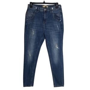 ICHI Women Distressed Slim Fit Ankle Jeans Blue Size 27